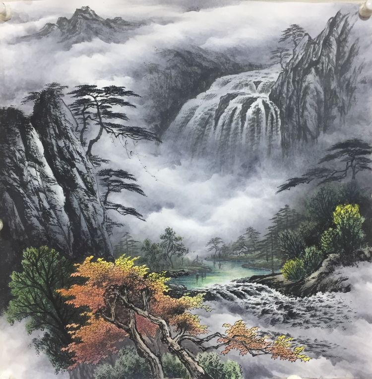 当代彩墨山水吸取西方绘画的技法特点,结合传统国画技术,以全新的绘画