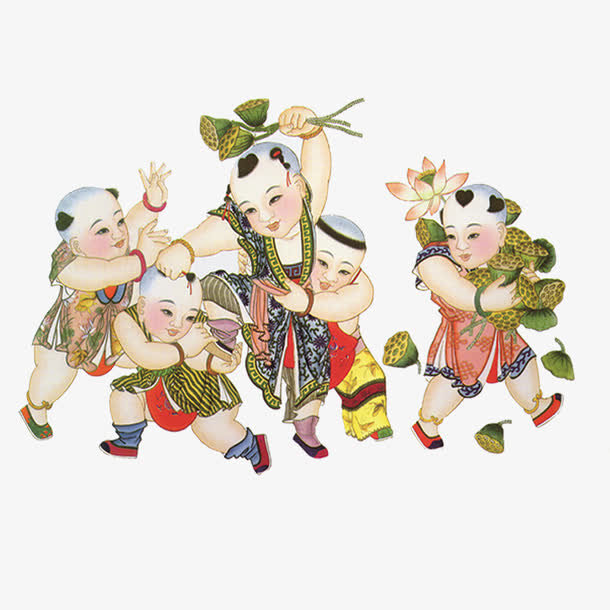 年画娃娃寓意简单明了:吉祥如意,子孙满堂,红红火火.