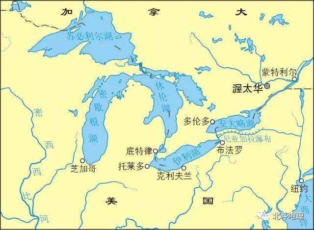 除密歇根湖以外,其它四个为美国和加拿大共有的.