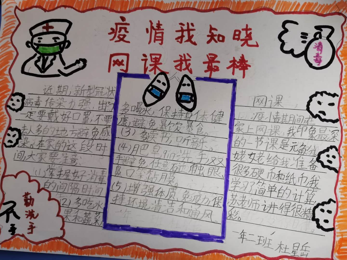 疫情我知晓 网课我最棒——第三小学一年二班"五一"劳动节手抄报活动