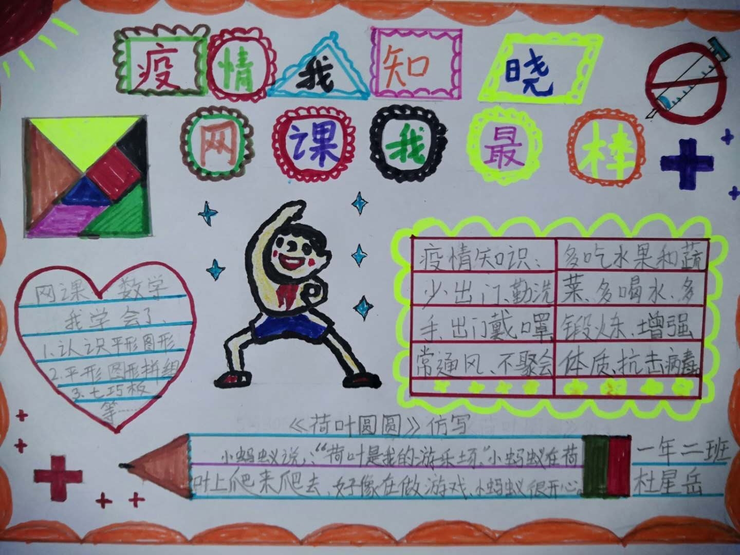 疫情我知晓 网课我最棒——第三小学一年二班"五一"劳动节手抄报活动