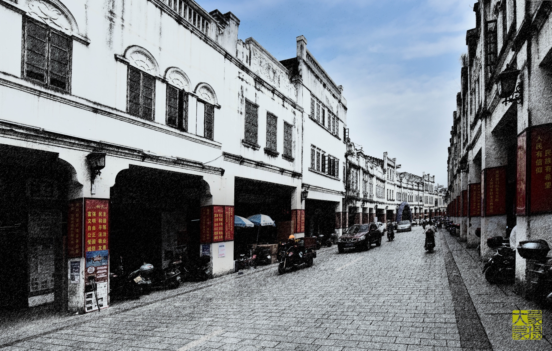 会馆外面的百色老街骑楼.