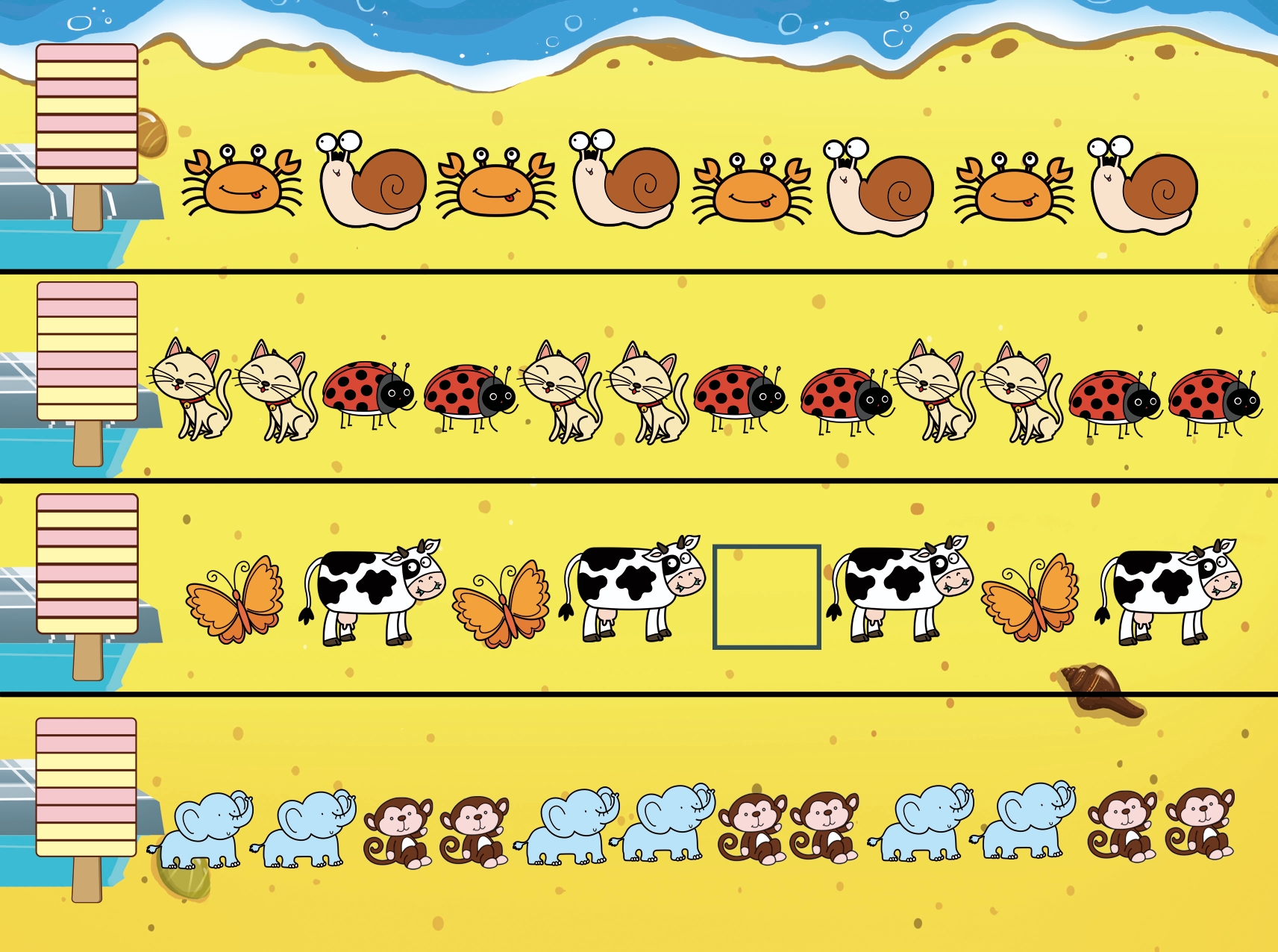 其它小动物是在买什么棒冰?是怎么排队的?你发现它们的秘密了吗?