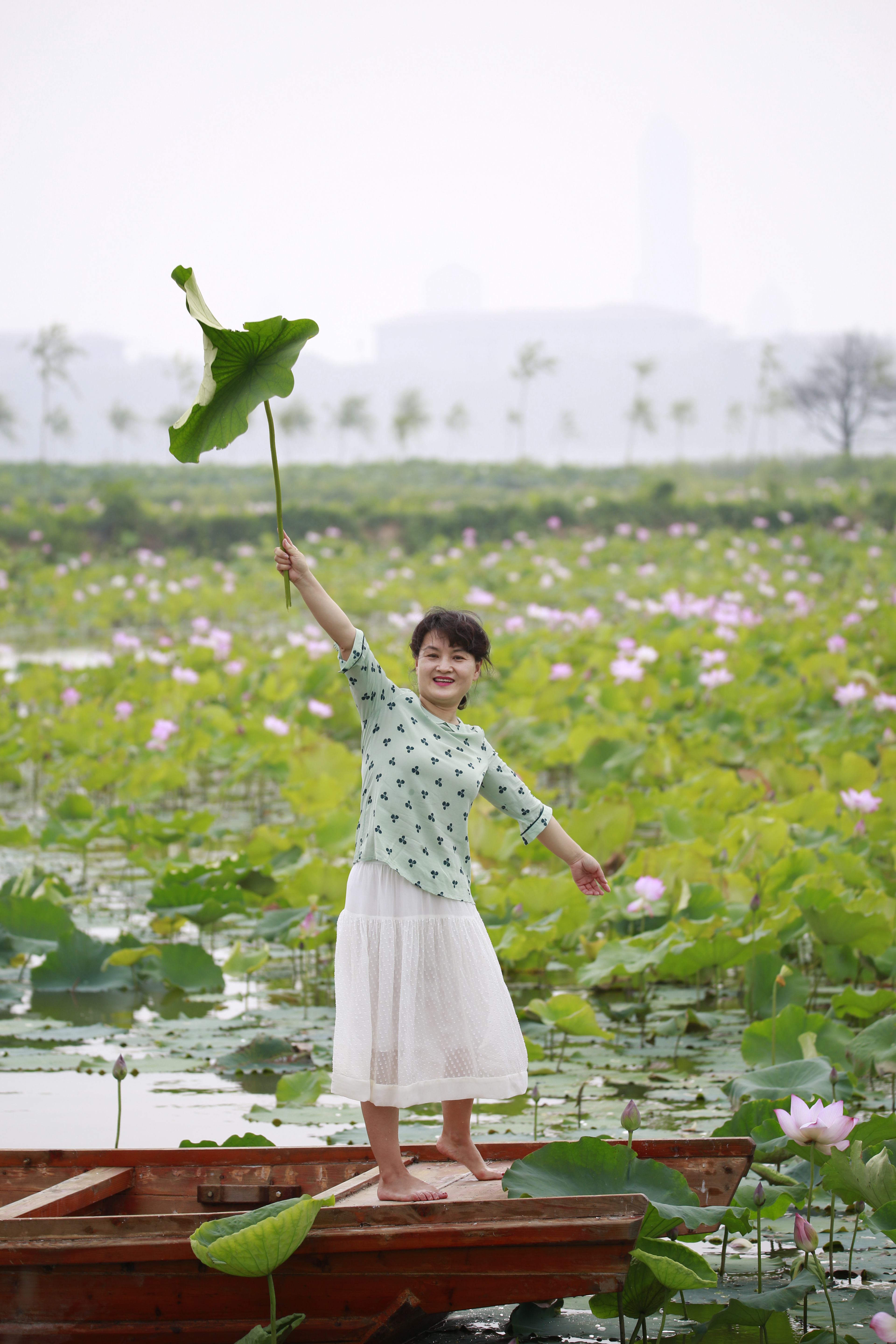 荷塘弄舟采莲女荷叶荷裙相映色
