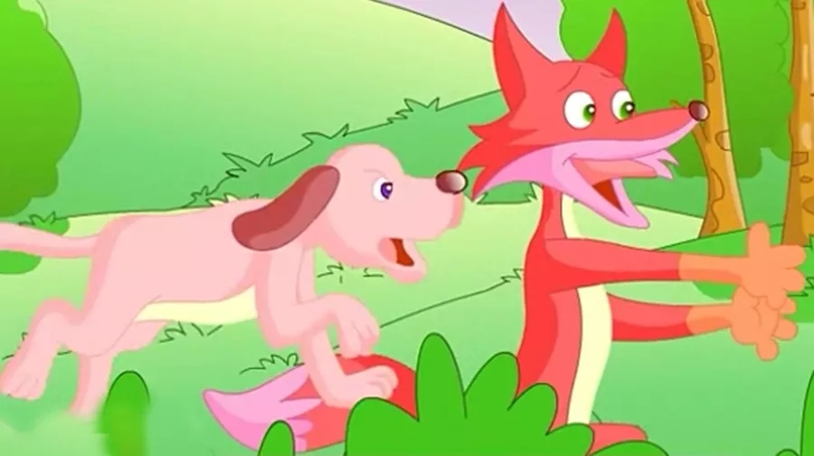 狐狸说:"哼哼~往树上跳,那算什么能耐呀?我的本领呀有一百多种呢!