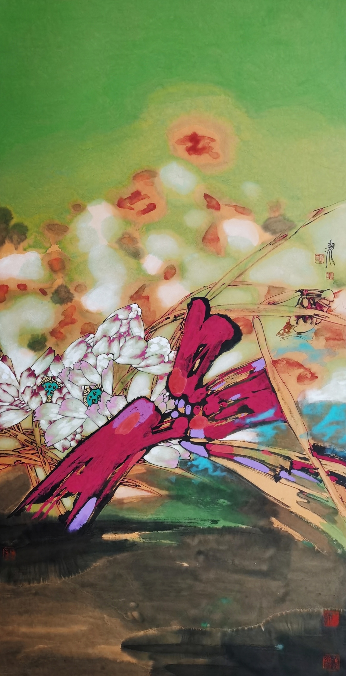 胡朝水重彩荷花作品价格