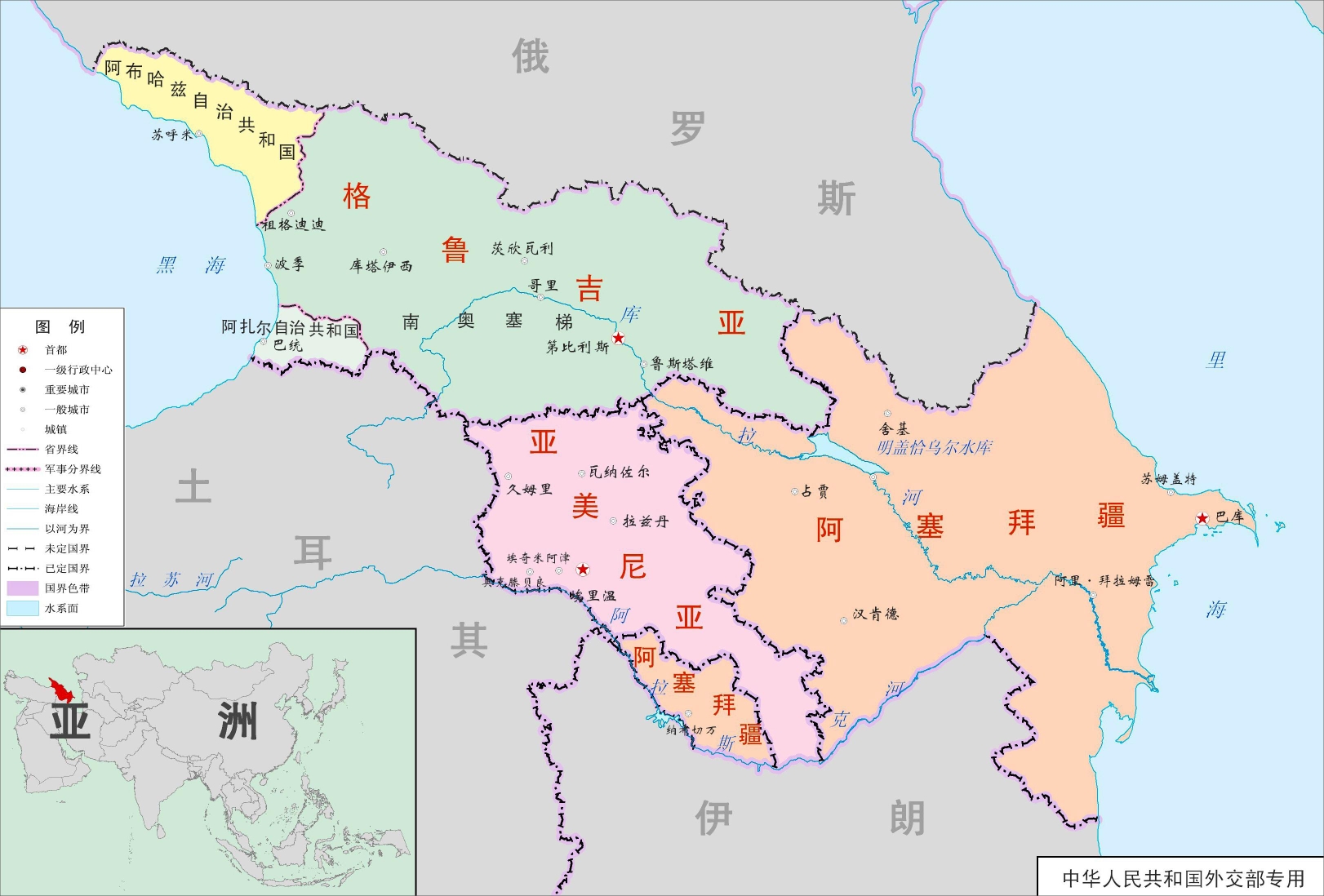 大高加索山脉地区三国有格鲁吉亚,阿塞拜疆和亚美尼亚.