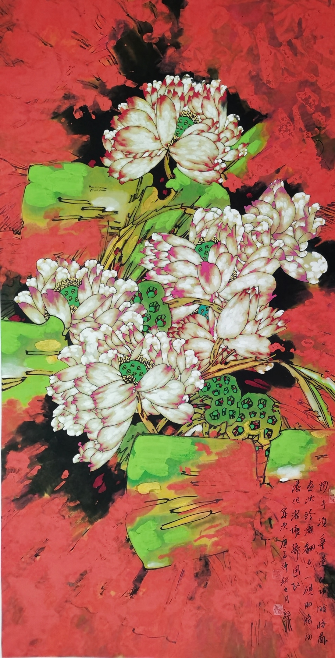 胡朝水重彩荷花作品价格