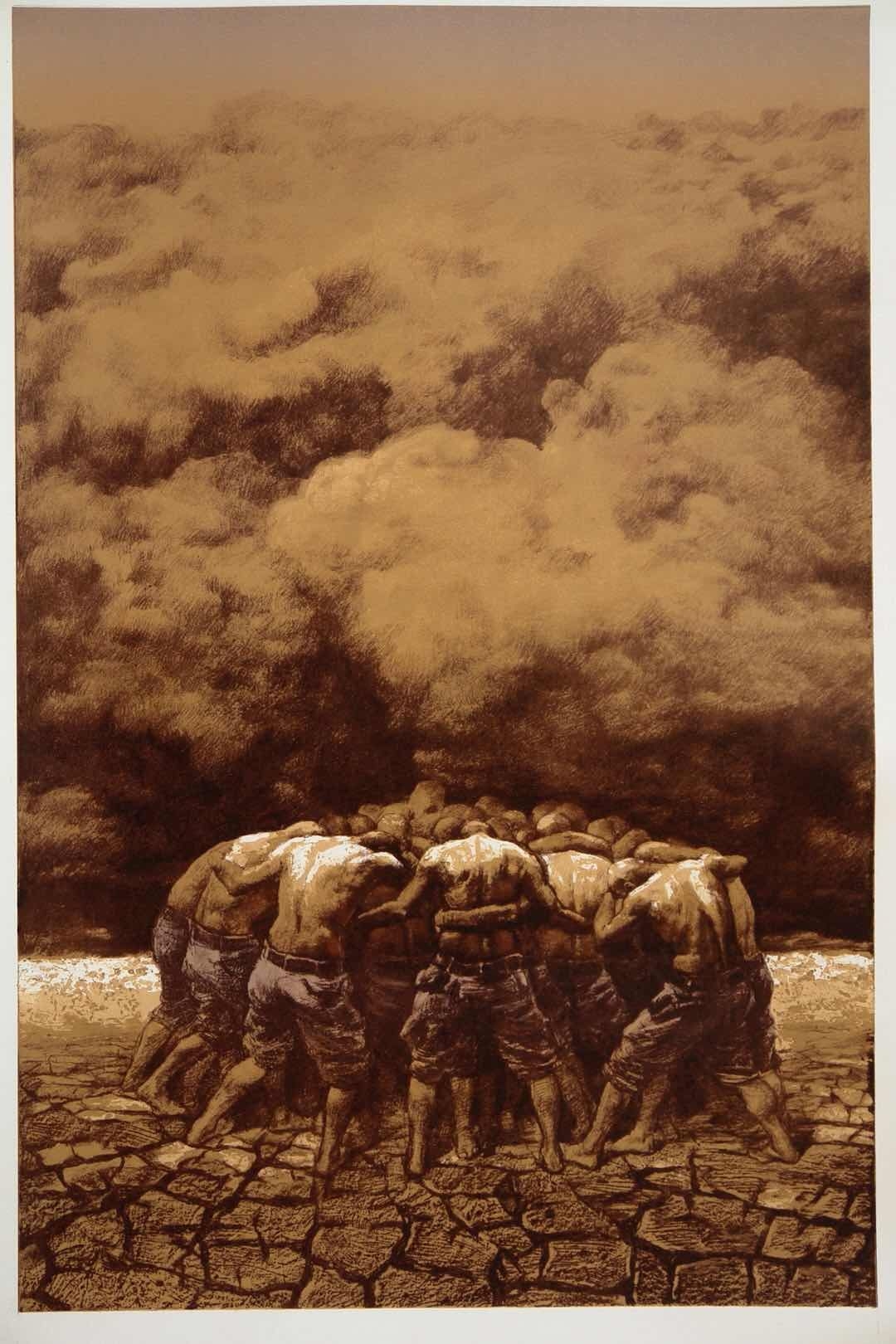 《沙尘暴》石版画   70x46cm 2009年创作