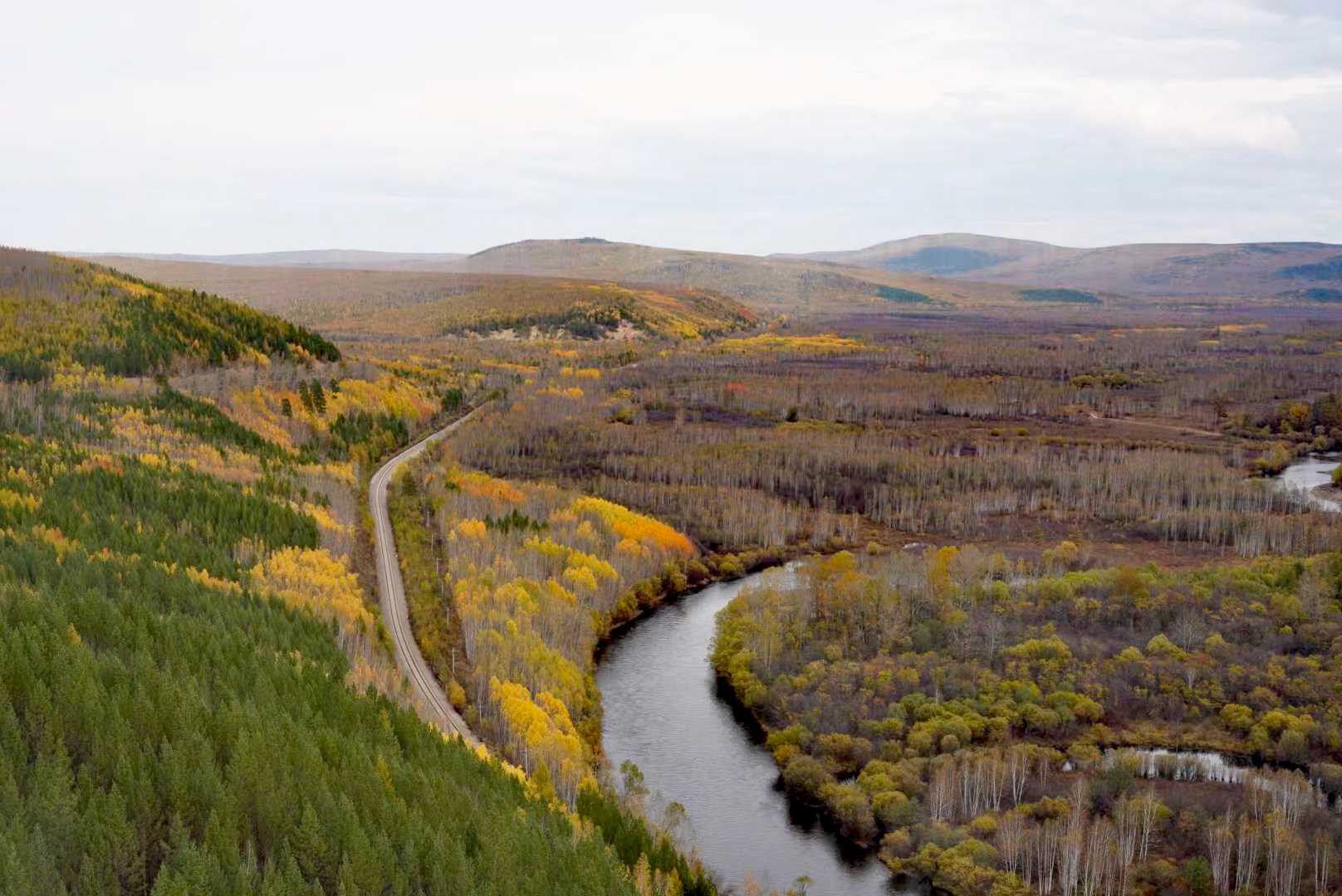 东北有广袤的山林,秋天的湿地,河流,山林,那么静美,随便一拍