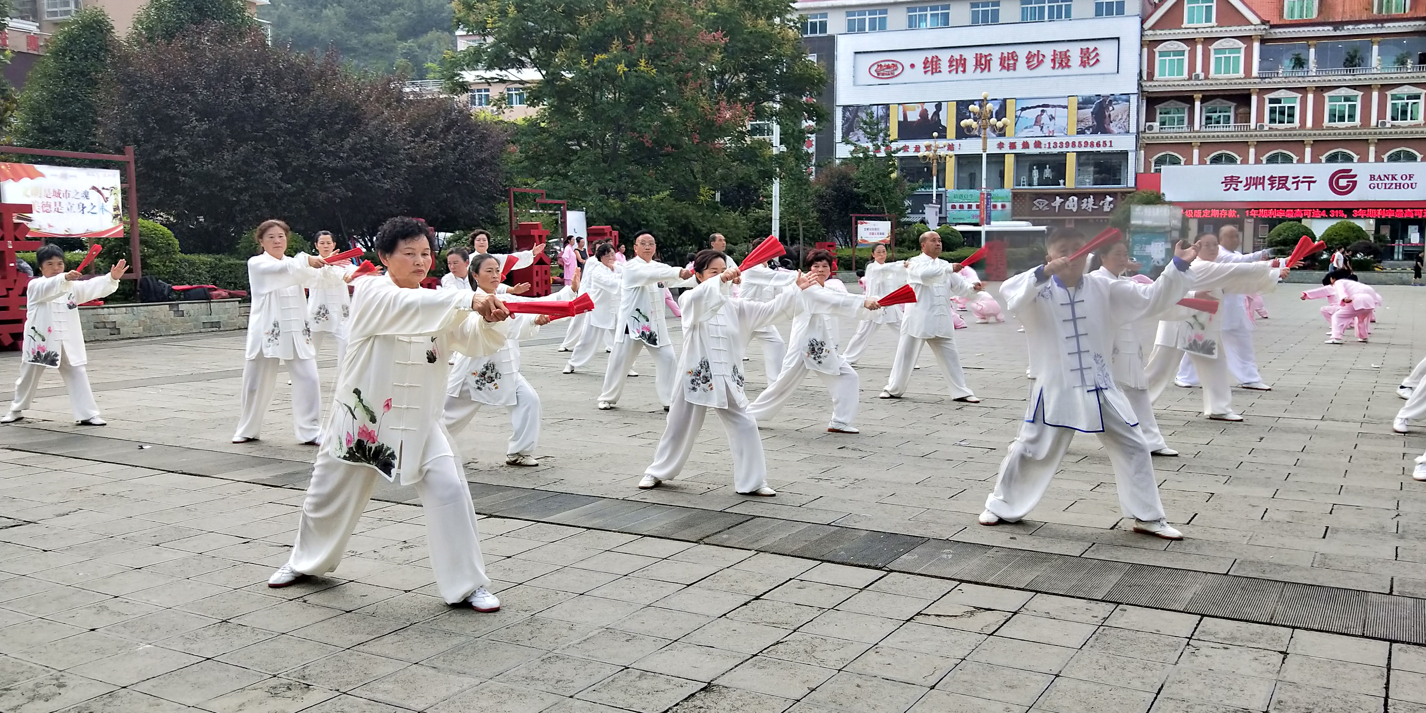 集體展演了健身氣功八段錦,套路24式太極拳,太極功夫扇