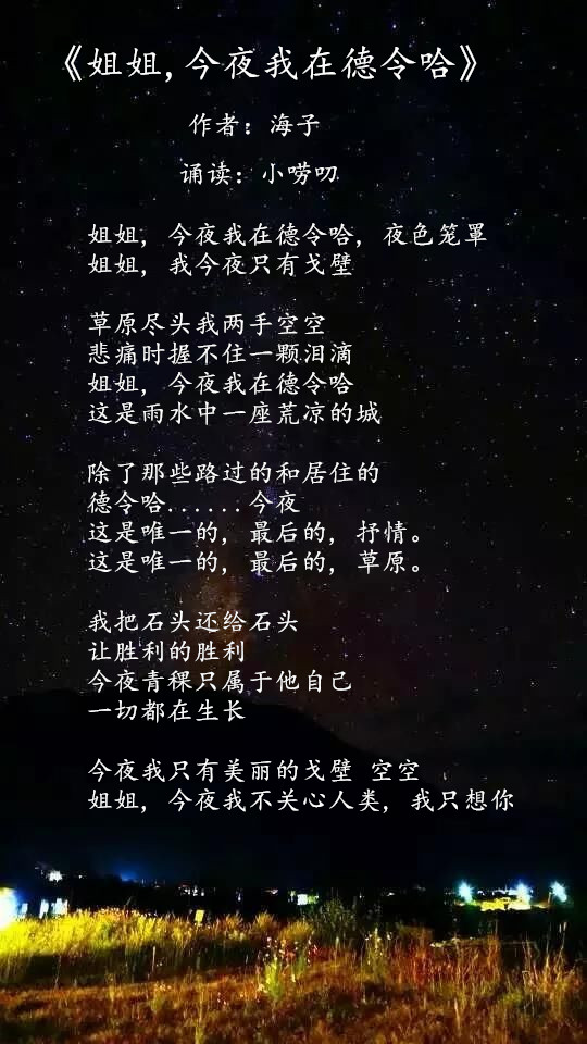 《姐姐今夜我在德令哈》作者:海子誦讀:小嘮叨