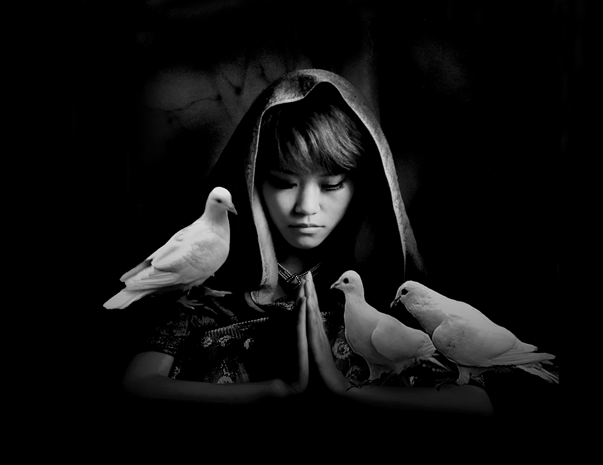 祷告黑白图片