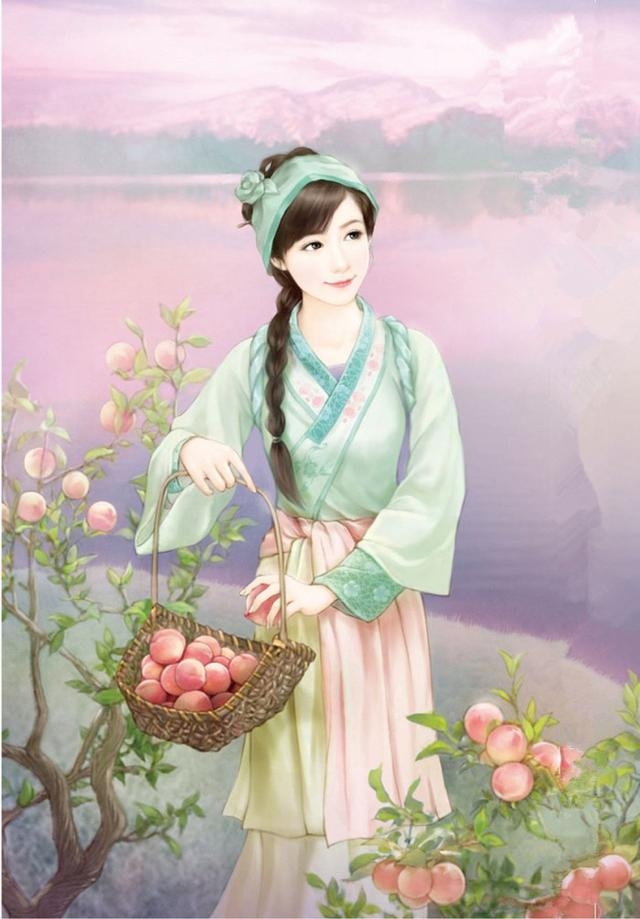 古典手绘美图采菊东篱下悠然见南山