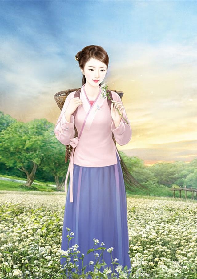 古典手绘美图采菊东篱下悠然见南山