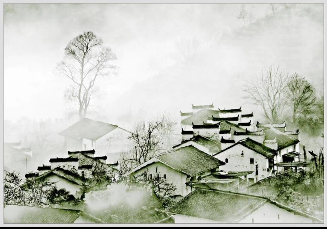 房子村落国画图片图片
