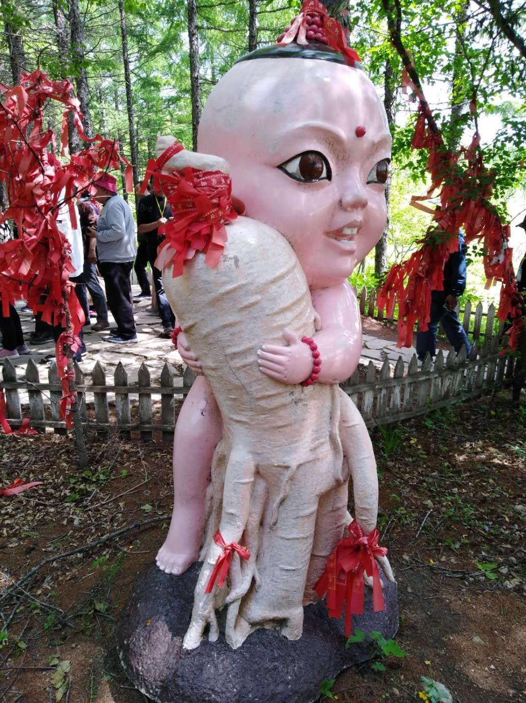 林下参种植基地的人参娃娃塑像.